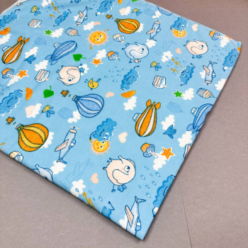 Байкова пелюшка · 70×90 см. · Синя із звірятами — Babywear