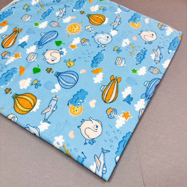 Байкова пелюшка · 70×90 см. · Синя із звірятами — Babywear