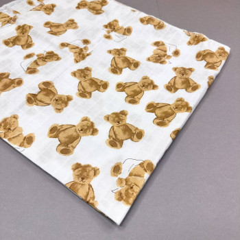 Муслінова пелюшка · 90×80 см. · Біла з ведмедиками — Babywear