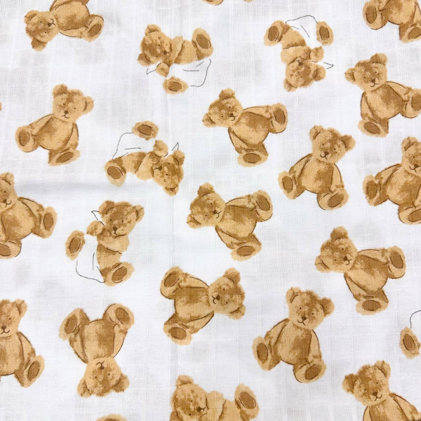 Муслінова пелюшка · 90×80 см. · Біла з ведмедиками — Babywear