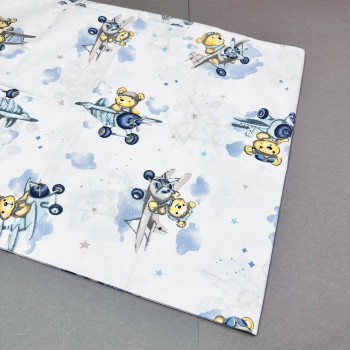 Бавовняна пелюшка · 70×90 см · Ведмедик на синьому літаку — Babywear