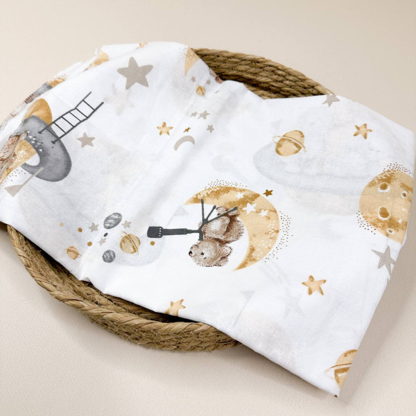 Бавовняна пелюшка · 90×110 см · Бежевий ведмедик в космосі — Babywear