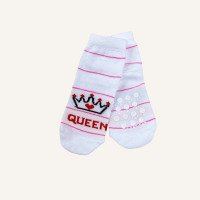 Носочки бавовняні Білі  із слідами в малинову смужку Queen