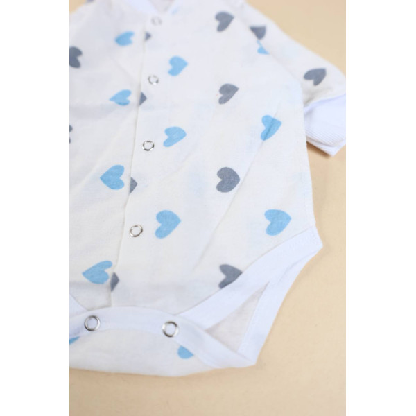 Боді із преміум байки для найменших Білий з блакитно - сірими сердечками (56–86)