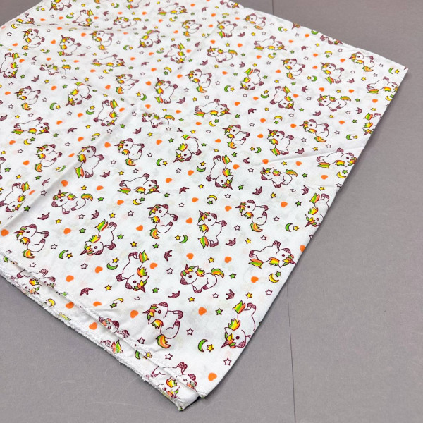 Ситцева пелюшка · 90×100 см · Біла з єдинорогами — Babywear