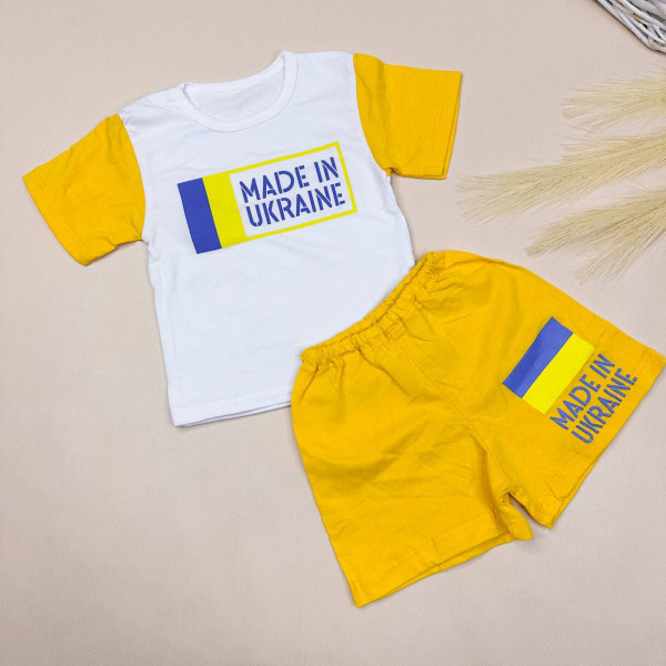 Комплект з інтерлоку футболка, шорти Патріотичний жовтогарячий.