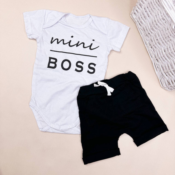 Комплект із куліру боді, шортики Чорно-білий Boss.