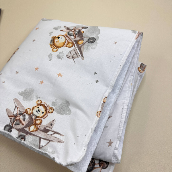 Бавовняна пелюшка · Бежевий ведмедик на літаку — Babywear