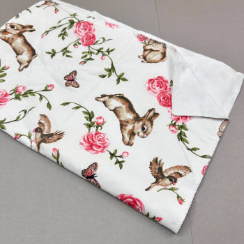 Непромокаюча пелюшка · 80×65 см · Біла зайчики рози — Babywear
