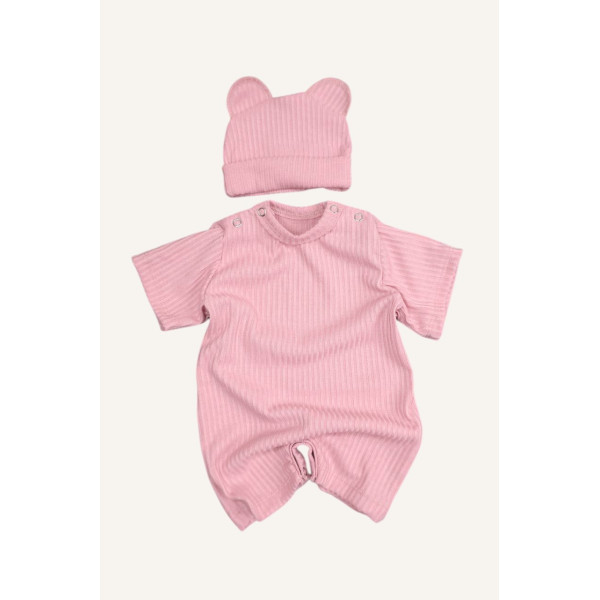Напівкомбінезон із рубчику, шапочка Рожева пудра. (56–86)