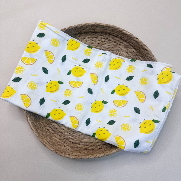 Муслінова пелюшка · 90×80 см. · Біла з лимонами — Babywear