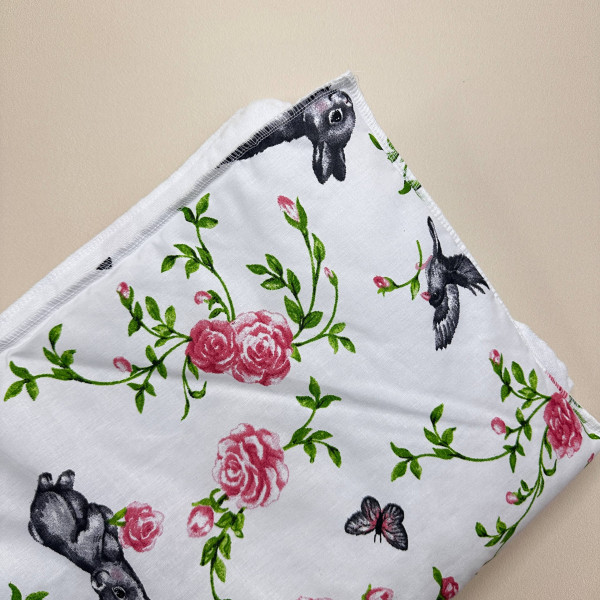 Бавовняна пелюшка · Біла зайчики квіти · З синтепоном — Babywear