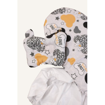 Набір “Простинка, наматрасник, подушка” із бавовни для візочка Сірий з міккі "Love Forever".