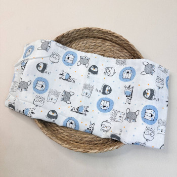 Муслінова пелюшка · 90×80 см. · Сіро-блакитні екзотичні тварини — Babywear
