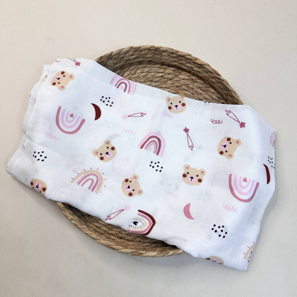 Муслінова пелюшка · 90×80 см. · Рожеві веселки — Babywear