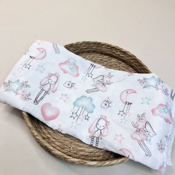 Муслінова пелюшка · 90×80 см. · Сплячі зайченята — Babywear
