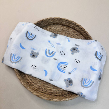 Муслінова пелюшка · 90×80 см. · Ведмедик блакитні веселки — Babywear