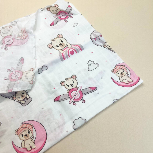 Муслінова пелюшка · 90×80 см. · Рожевий ведмедик — Babywear