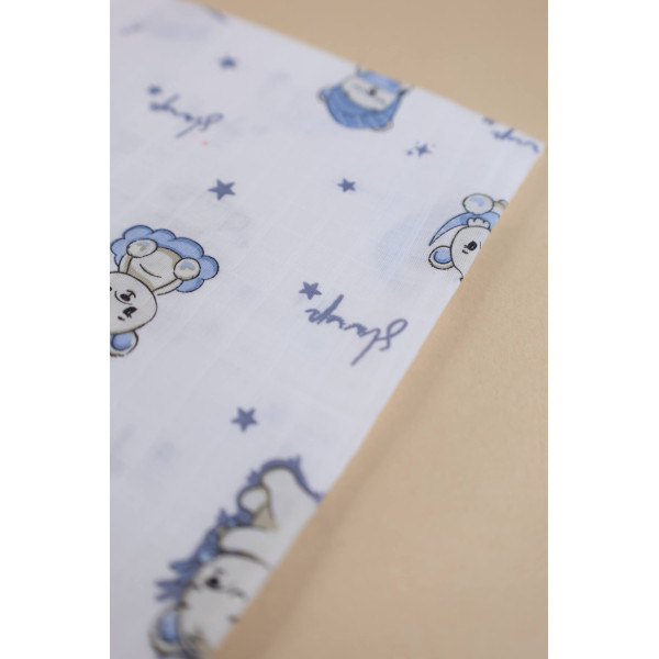 Муслінова пелюшка · 90×80 см. · Блакитний ведмедик — Babywear
