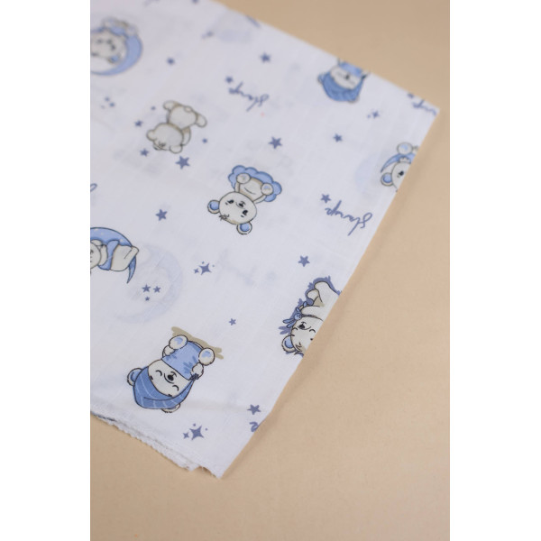 Муслінова пелюшка · 90×80 см. · Блакитний ведмедик — Babywear