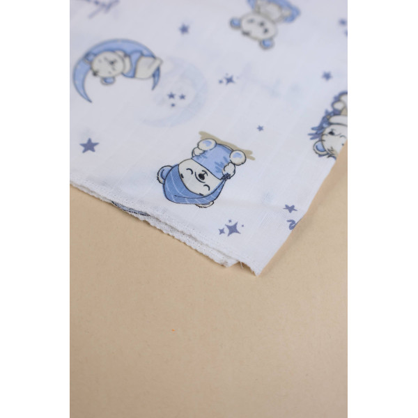 Муслінова пелюшка · 90×80 см. · Блакитний ведмедик — Babywear