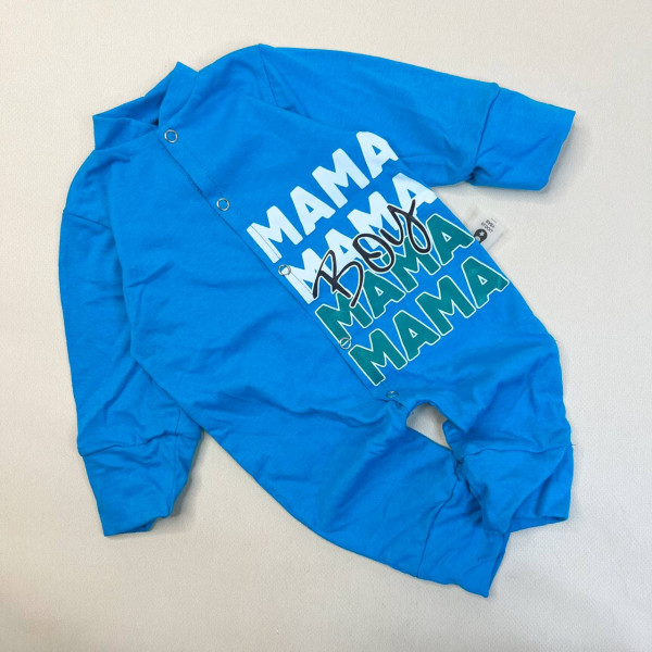 Чоловічок із куліру (застібка посередині) Синій "Мама Boy" з відкритими ніжками (56–86)
