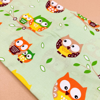 Бавовняна пелюшка · 90×70 см · Зелена з совами — Babywear