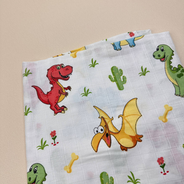 Муслінова пелюшка · 90×80 см. · Різнокольорові динозаври — Babywear