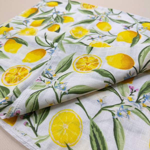 Муслінова пелюшка · 90×80 см. · Лимони з листочками — Babywear