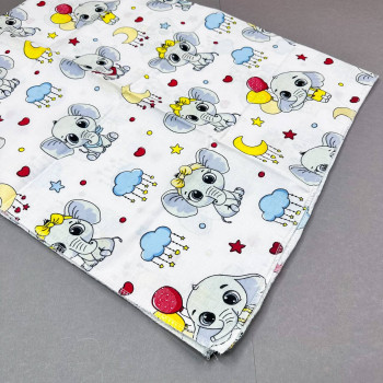 Бавовняна пелюшка · 90×110 см · Білі слоники з кульками — Babywear