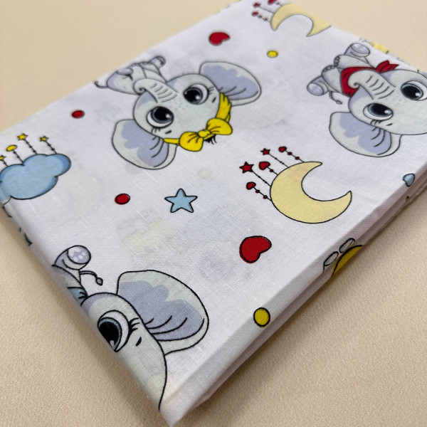 Бавовняна пелюшка · 90×70 см · Білі слоники — Babywear