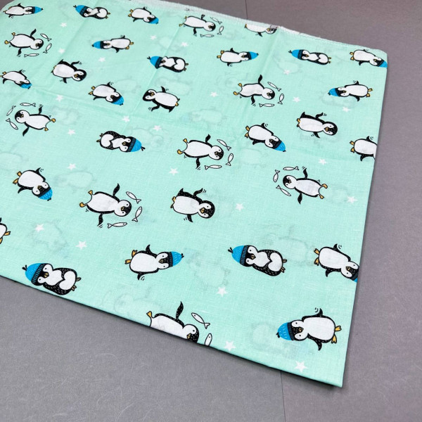 Бавовняна пелюшка · 90×70 см · Бірюзова з пінгвінами — Babywear