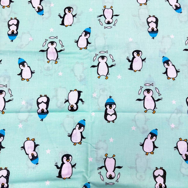 Бавовняна пелюшка · 90×70 см · Бірюзова з пінгвінами — Babywear