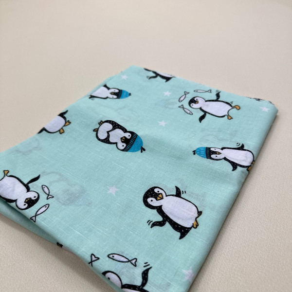 Бавовняна пелюшка · 90×70 см · Бірюзова з пінгвінами — Babywear