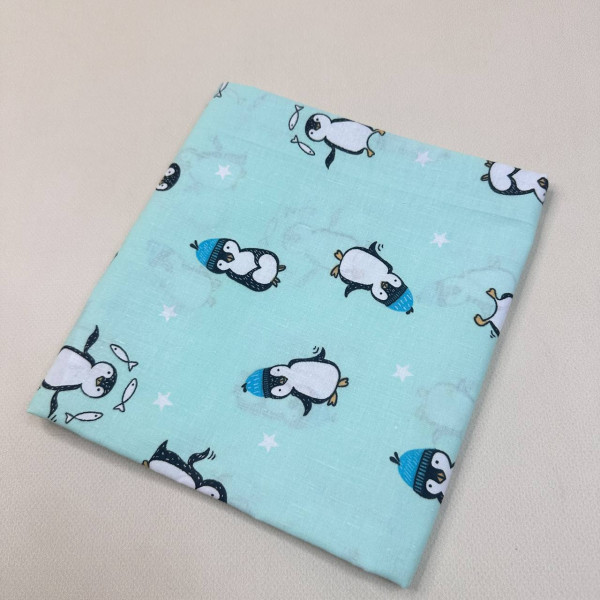 Бавовняна пелюшка · 90×70 см · Бірюзова з пінгвінами — Babywear