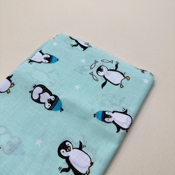 Бавовняна пелюшка · 90×70 см · Бірюзова з пінгвінами — Babywear