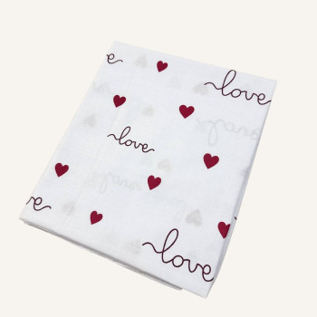 Бавовняна пелюшка · 90×70 см · Біла з сердечками — Babywear