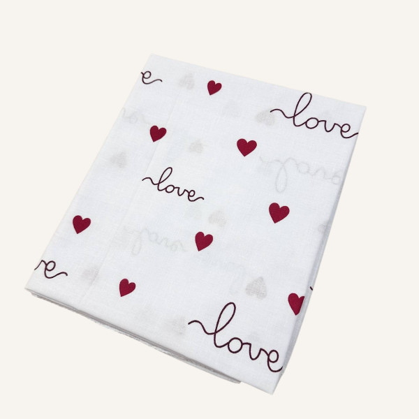 Бавовняна пелюшка · 90×70 см · Біла з сердечками — Babywear
