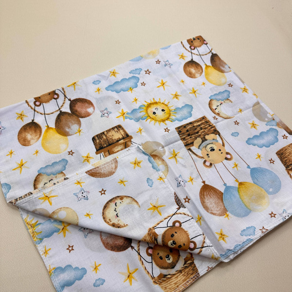 Бавовняна пелюшка · 70×90 см · Біла з ведмедиками 