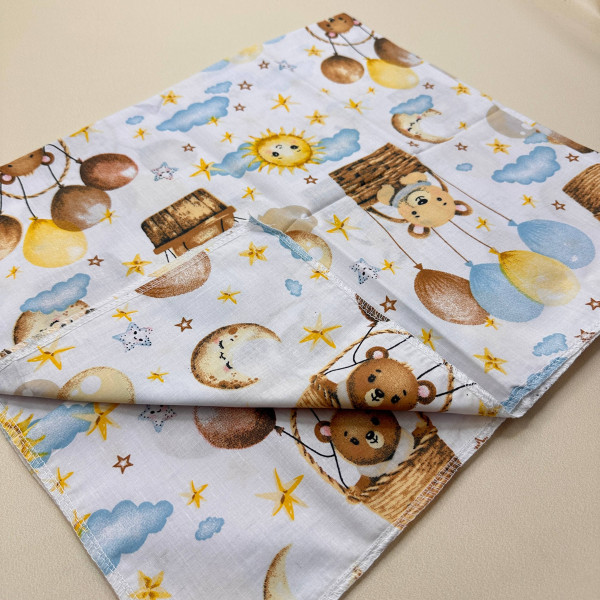 Бавовняна пелюшка · 70×90 см · Біла з ведмедиками 