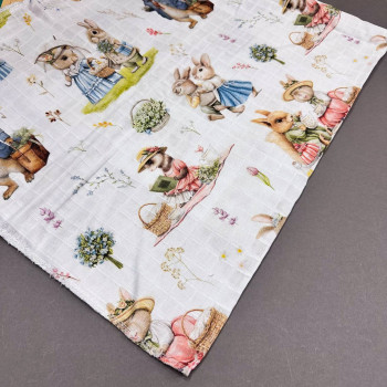 Муслінова пелюшка · 90×80 см. · Великодні зайчики — Babywear