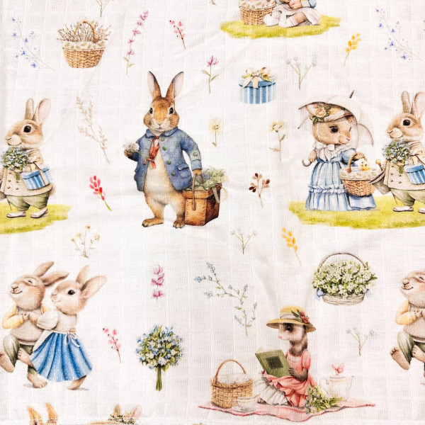 Муслінова пелюшка · 90×80 см. · Великодні зайчики — Babywear