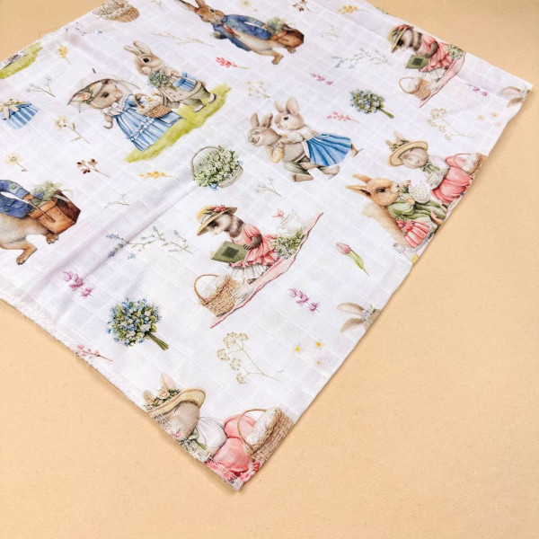 Муслінова пелюшка · 90×80 см. · Великодні зайчики — Babywear