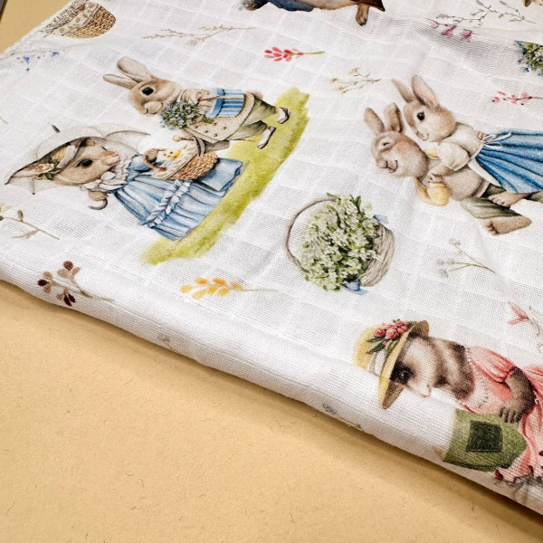 Муслінова пелюшка · 90×80 см. · Великодні зайчики — Babywear