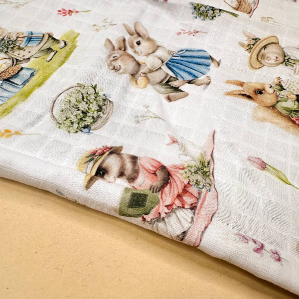 Муслінова пелюшка · 90×80 см. · Великодні зайчики — Babywear