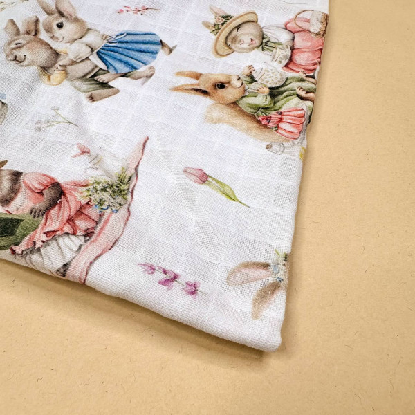 Муслінова пелюшка · 90×80 см. · Великодні зайчики — Babywear