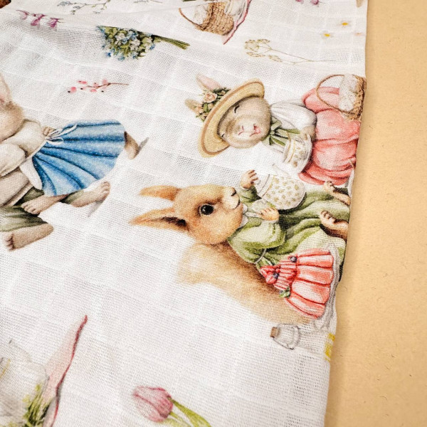 Муслінова пелюшка · 90×80 см. · Великодні зайчики — Babywear