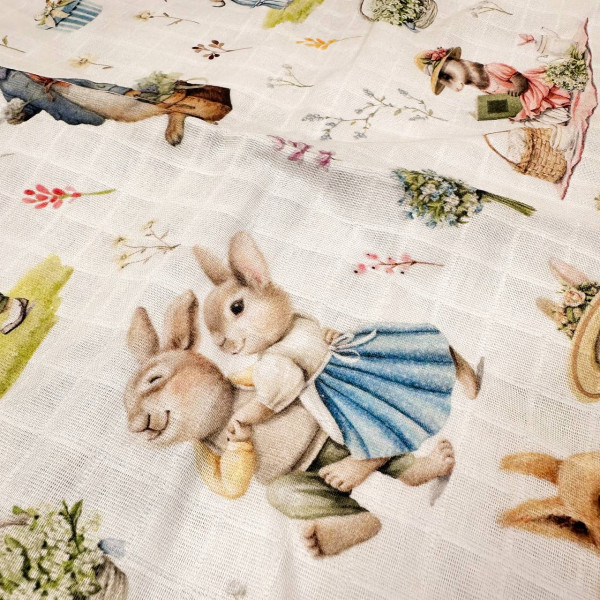 Муслінова пелюшка · 90×80 см. · Великодні зайчики — Babywear