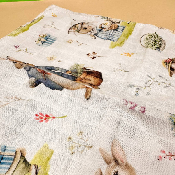 Муслінова пелюшка · 90×80 см. · Великодні зайчики — Babywear