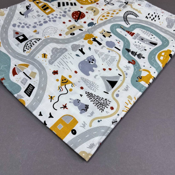 Муслінова пелюшка · 90×80 см. · Мапа з тваринками — Babywear